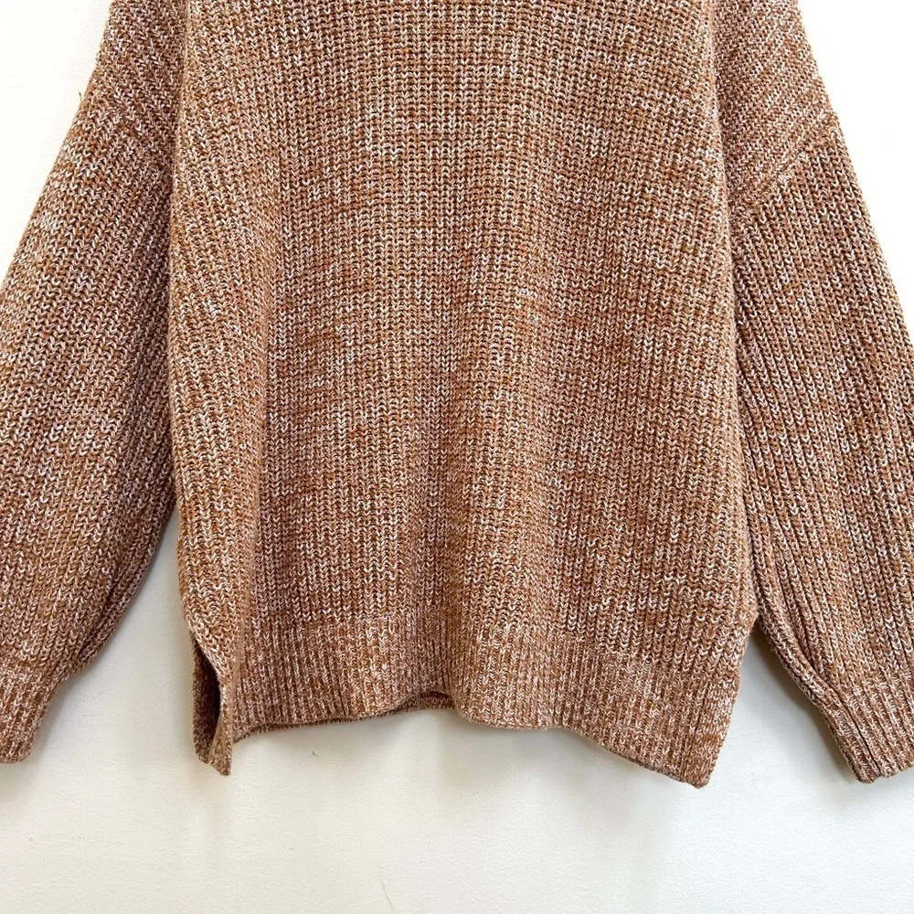 Cupcakes & Cashmere Mock Neck Marled Knit Brown Neutral Sweater, Size Large